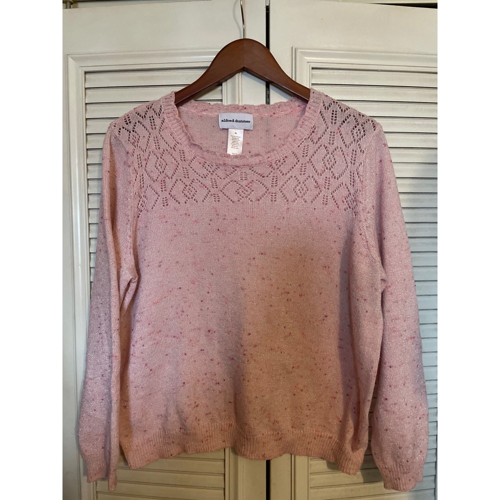 Alfred Dunner Womens Pink Speckled Knit Sweater XL Long Sleeve Crew Neck Sparkle